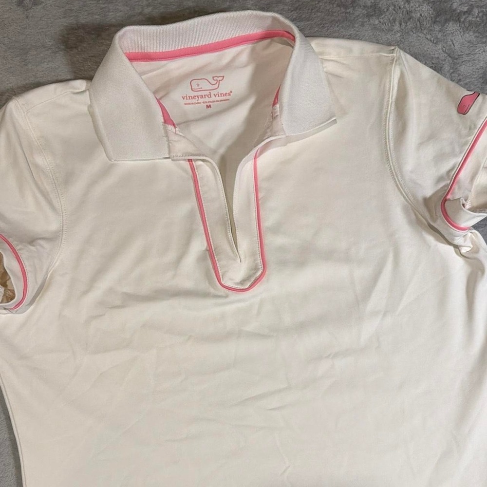 Vineyard Vines Tennis Polo Shirt | White & Pink | M